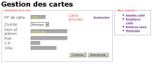 Ecran de gestion des cartes